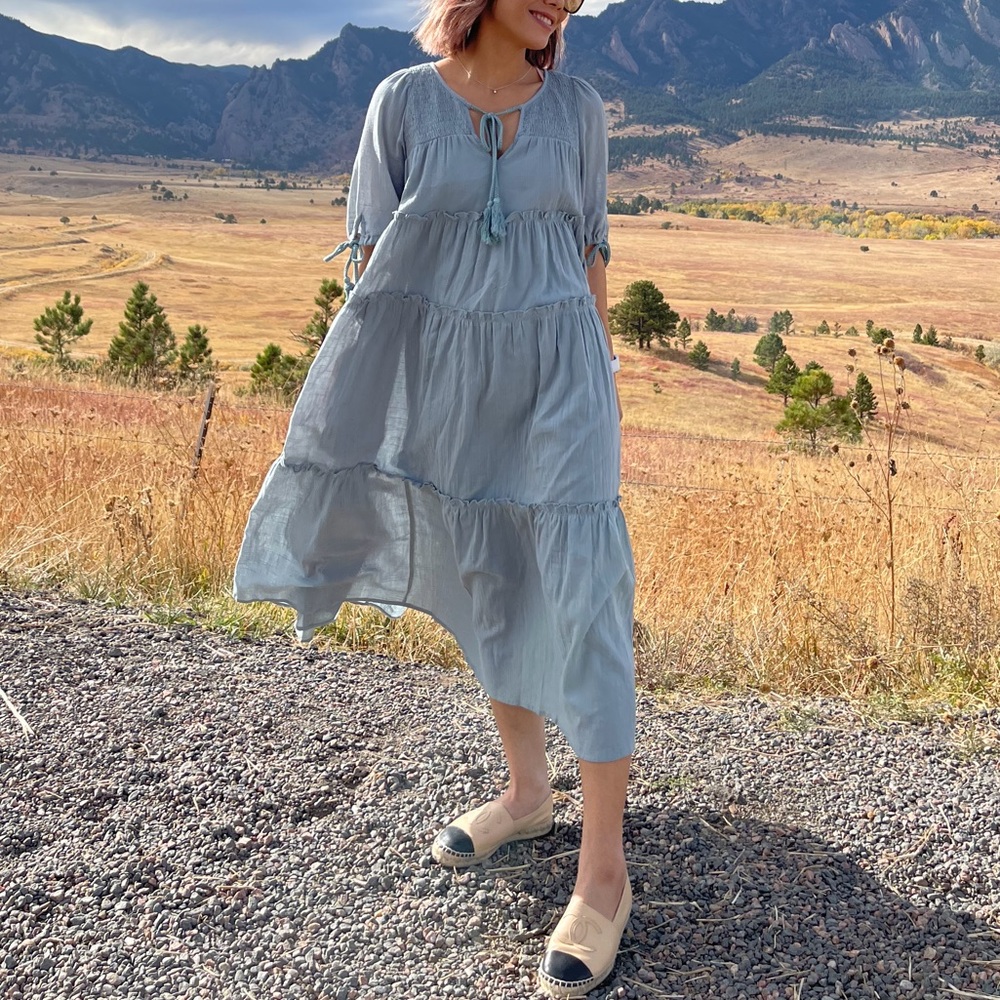 Women's Light Blue Tiered Midi Dress